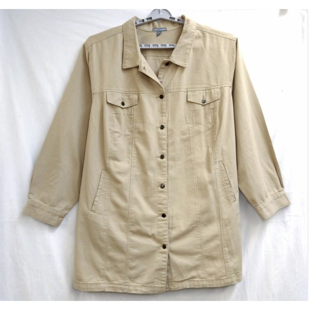 Beige Classic Jean Jacket Jessica London 34W Boho Denim Trucker Indie Granola